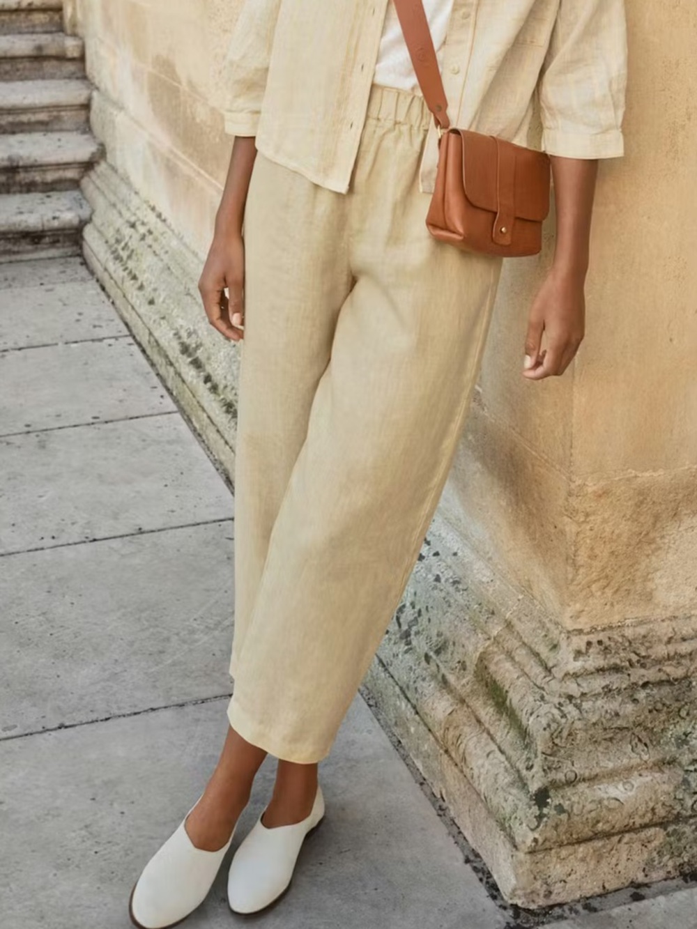 NWT POERTY 100% LINEN PANTS BUTTER YELLOW | WOMENS SIZE 16